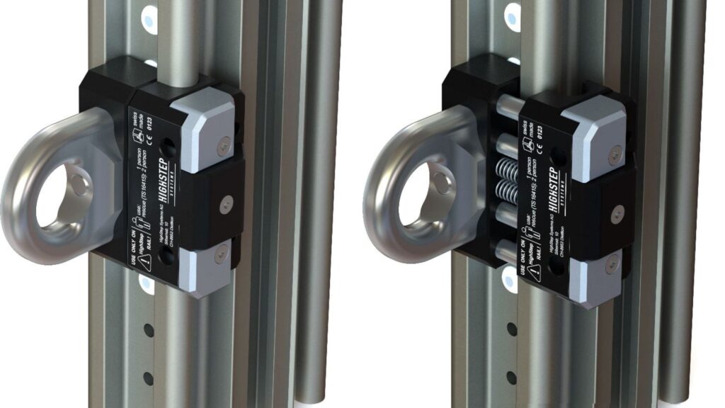 Mobiler Anschlagpunkt zur Absturzsicherung - HighStep Protector an Schiene, flexibel, sicher und gesetzeskonform